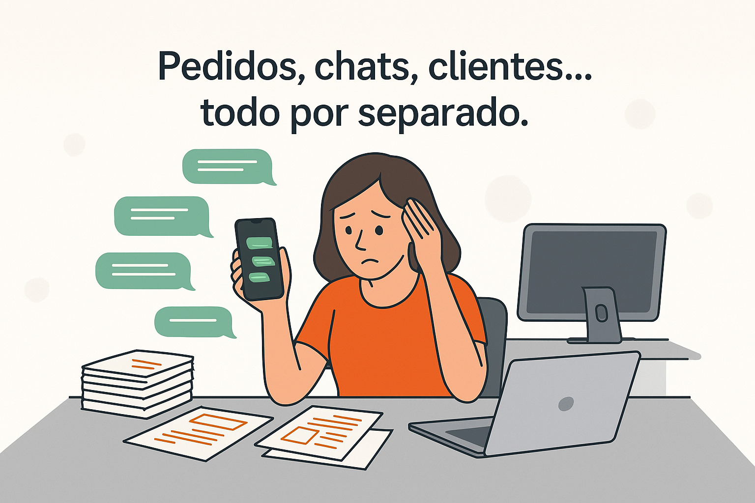 Pedidos, chats, clientes... todo por separado